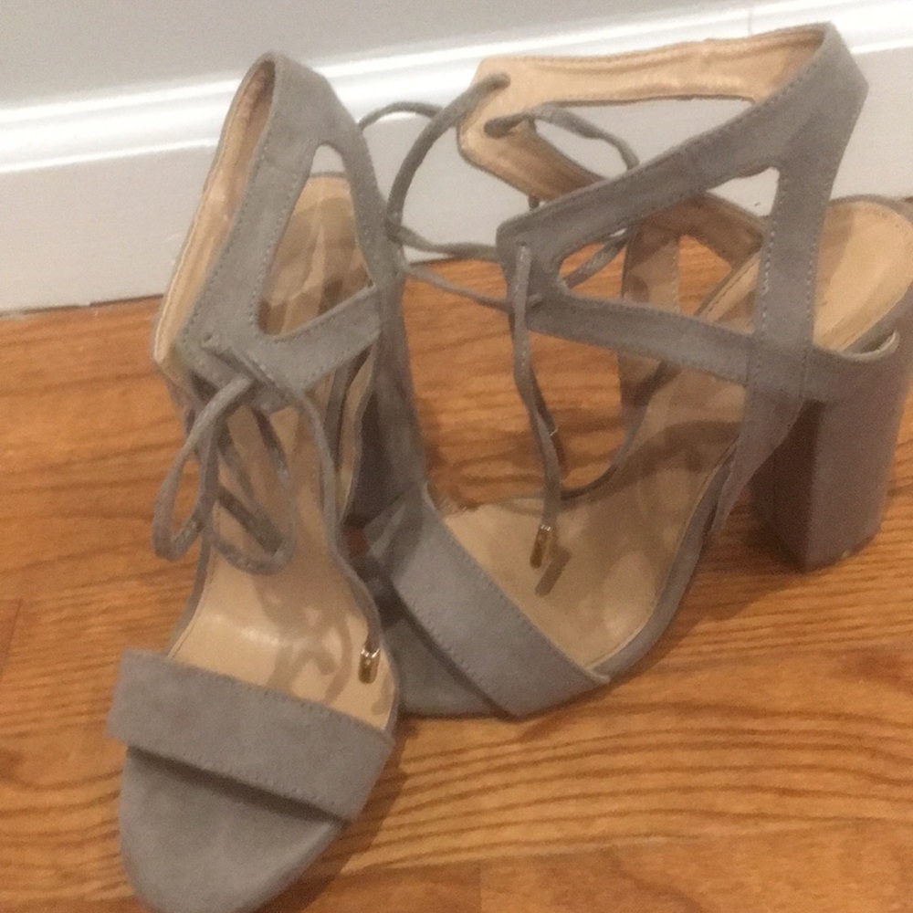 Gray velvet heels